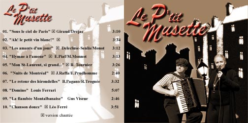 Le CD du duo accordéon-voix "le p'tit musette" composé de l'accordéoniste musette Mario Bruneau et la chanteuse Hélène Cardinal