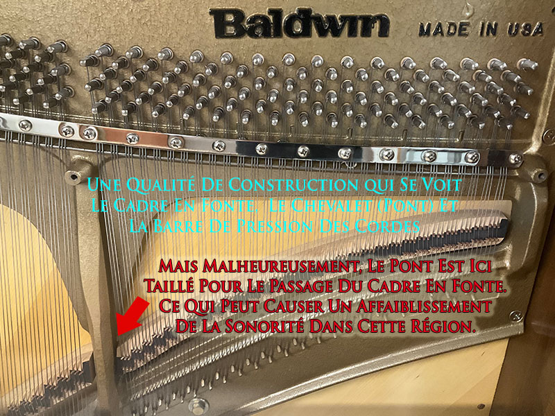 L'intérieur du piano droit Baldwin Hamilton